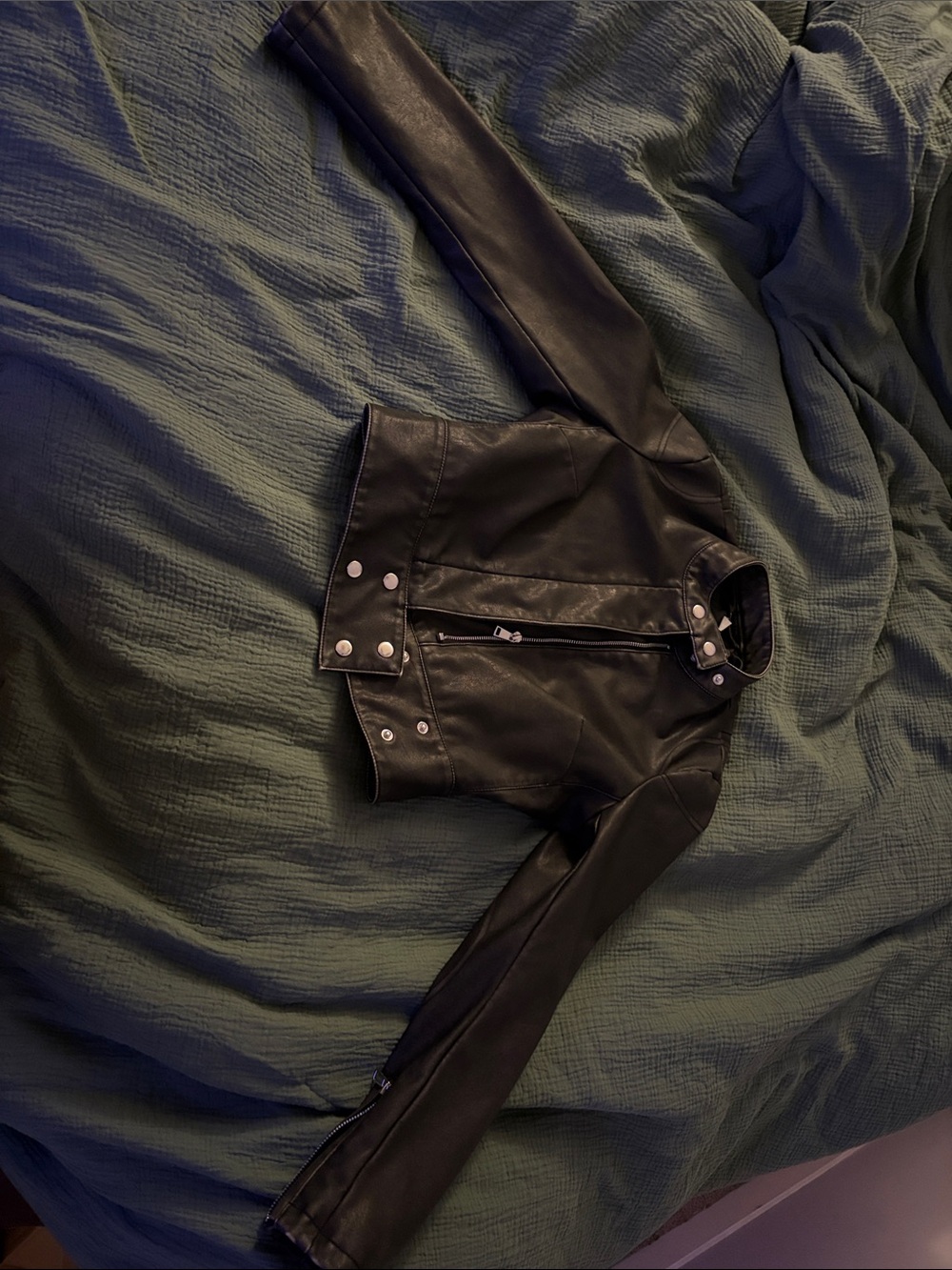 silence + noise Black Faux Leather Moto Jacket with Snap Accents